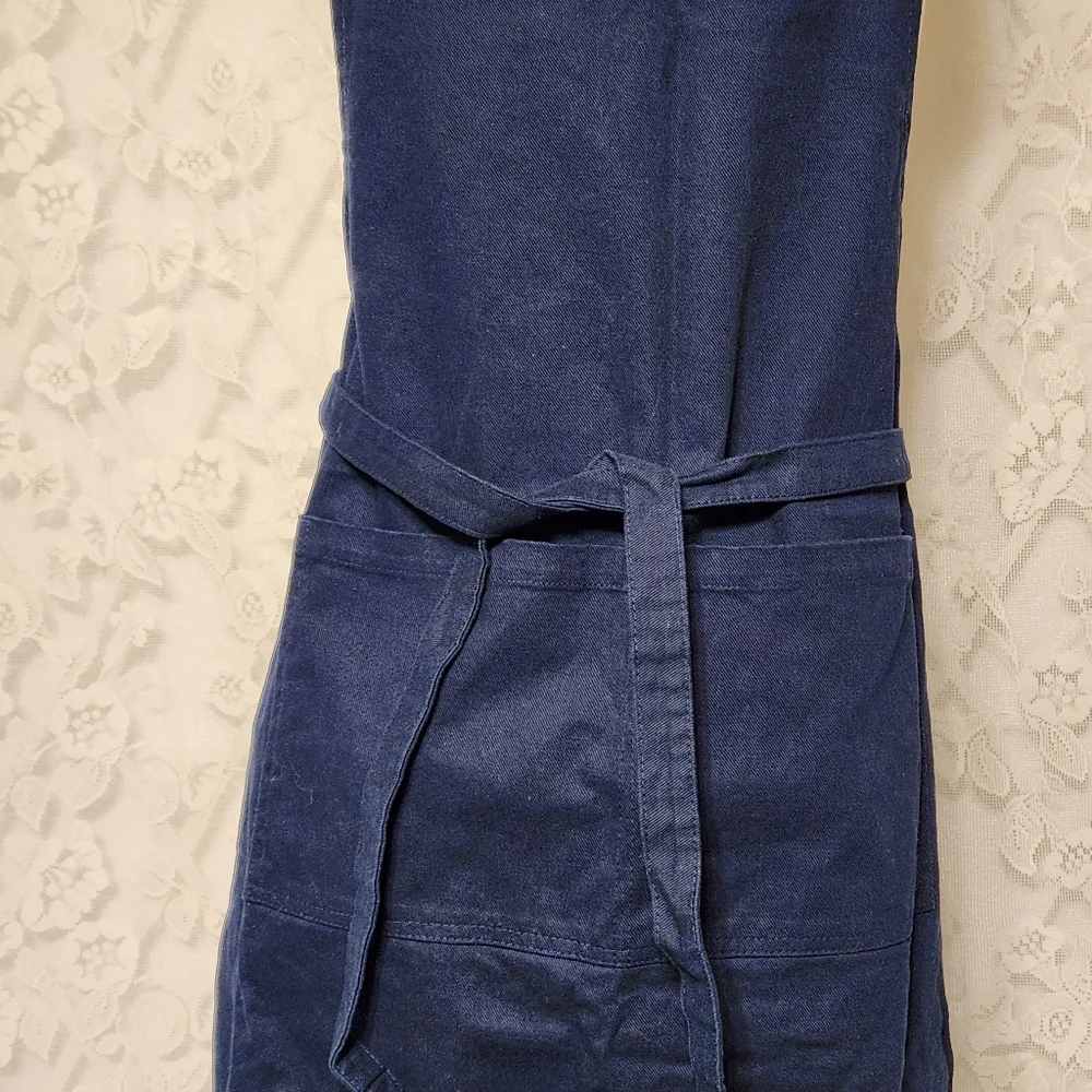 🔥 Bib Apron Full Length 100% Cotton Dark Blue With Ties and Double Front